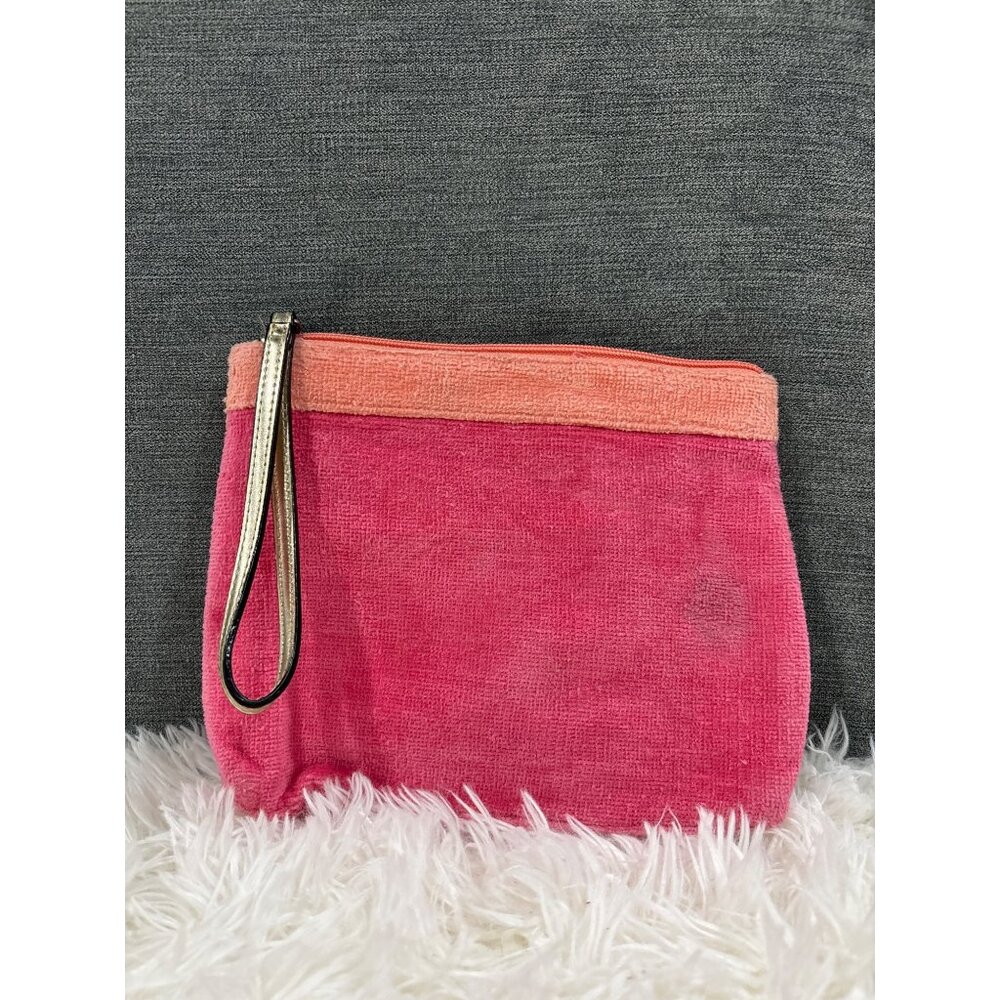 Victorias Secret Beach Bum Pink & Coral Terry Cloth Wristlet Pouch With Zipper C - Picture 2 of 9